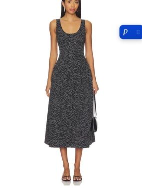 Lioness Black Midi Dress with White Polka Dots
